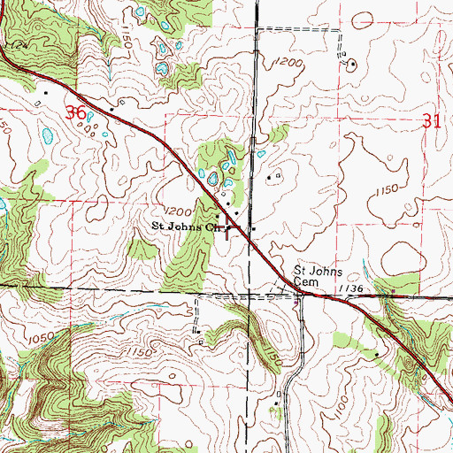 Topographic Map of Saint Johns Church, WI
