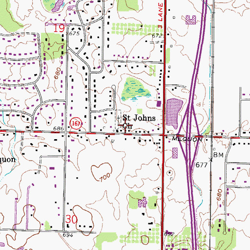 Topographic Map of Saint Johns Evangelical Lutheran Church, WI