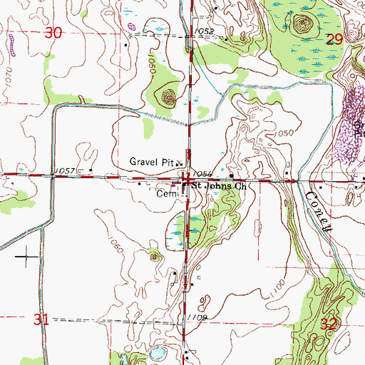 Topographic Map of Saint Johns Church, WI