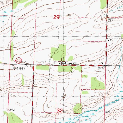 Topographic Map of Saint Johns Church, WI