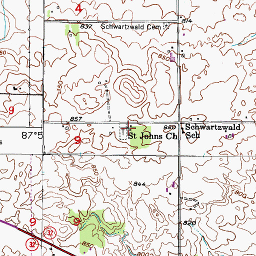 Topographic Map of Saint Johns Church, WI