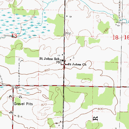 Topographic Map of Saint Johns Church, WI