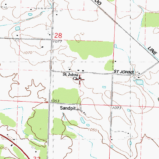 Topographic Map of Saint Johns Church, WI