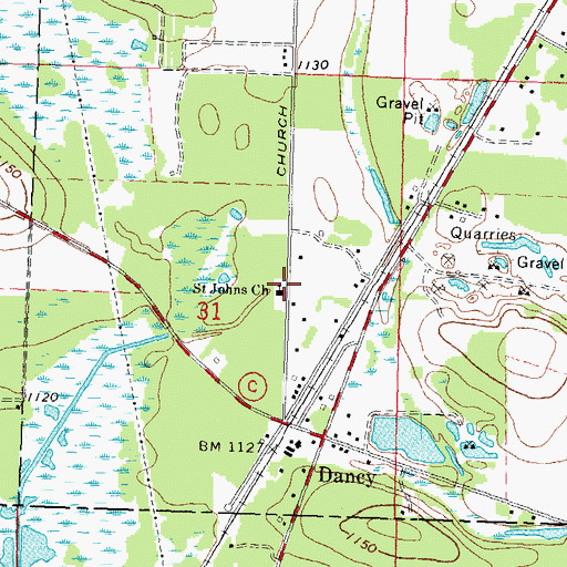 Topographic Map of Saint Johns Church, WI