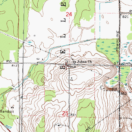 Topographic Map of Saint Johns Church, WI