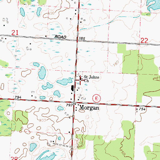 Topographic Map of Saint Johns Church, WI