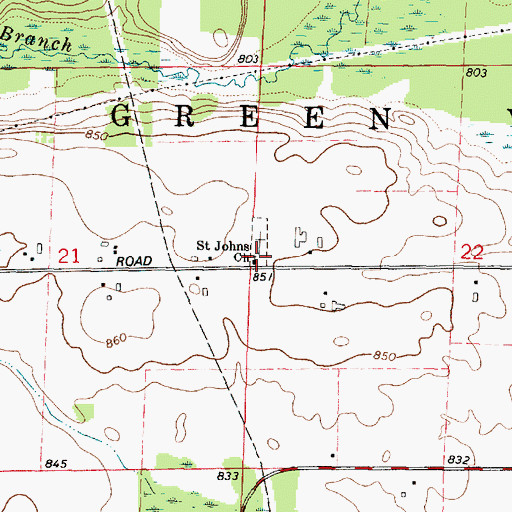 Topographic Map of Saint Johns Church, WI