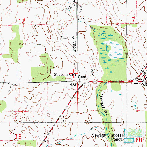 Topographic Map of Saint Johns Church, WI