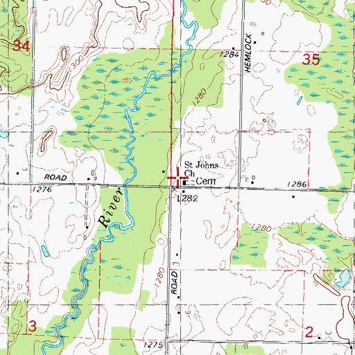 Topographic Map of Saint Johns Church, WI