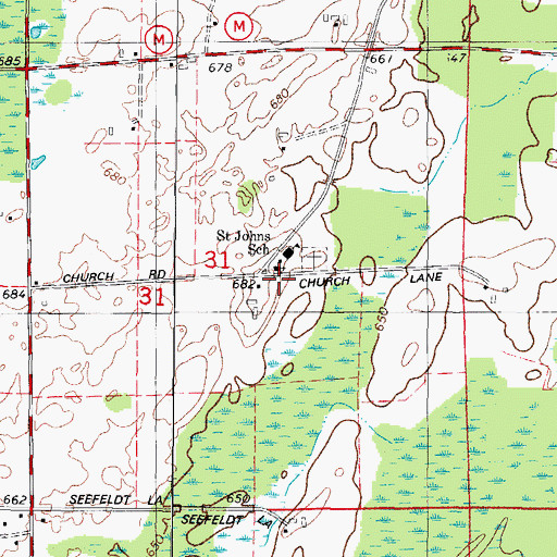 Topographic Map of Saint Johns Church, WI