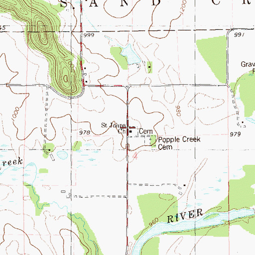 Topographic Map of Saint Johns Church, WI