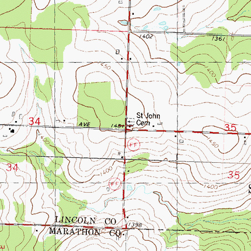 Topographic Map of Saint Johns Church (historical), WI