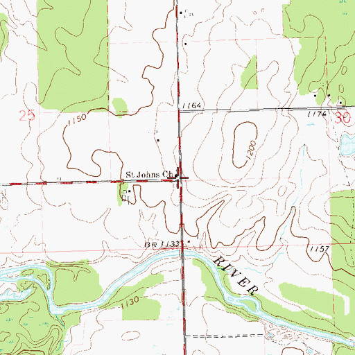 Topographic Map of Saint Johns Church, WI