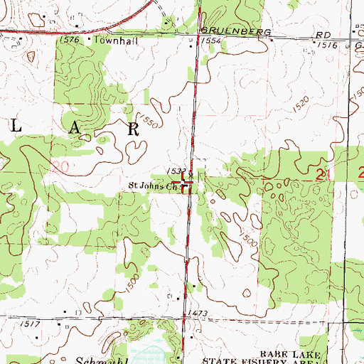Topographic Map of Saint Johns Church, WI