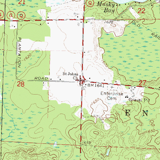 Topographic Map of Saint Johns Church, WI