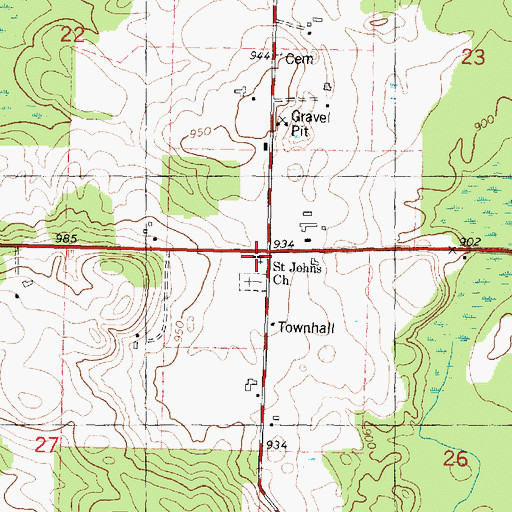 Topographic Map of Saint John Lutheran Church, WI
