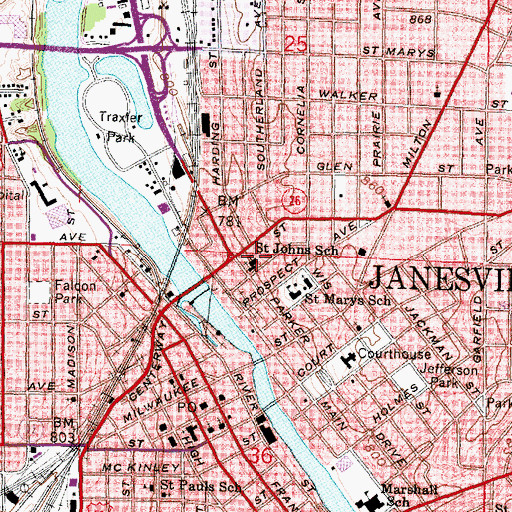 Topographic Map of Saint Johns School, WI
