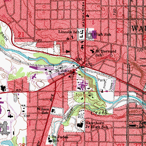 Topographic Map of Saint John's Evangelical Lutheran School, WI