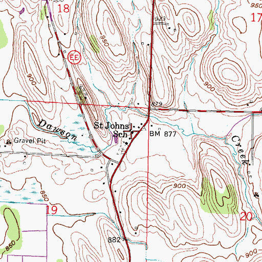 Topographic Map of Saint Johns School, WI