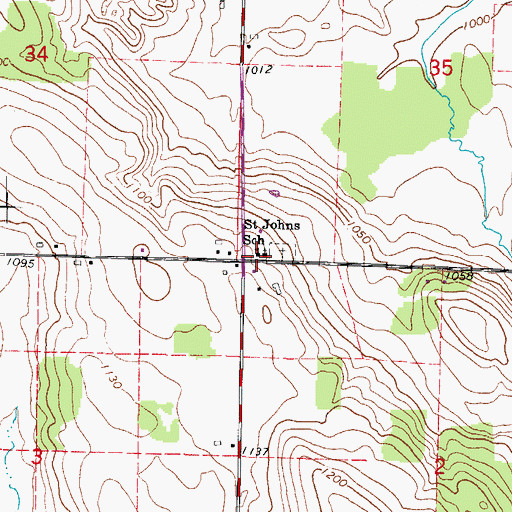 Topographic Map of Saint Johns School, WI