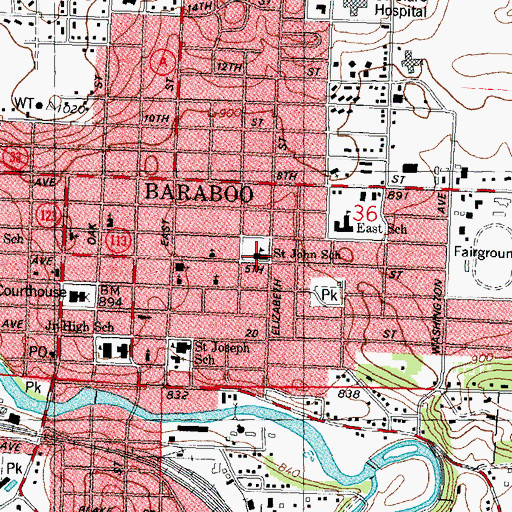 Topographic Map of Saint John's Lutheran School, WI