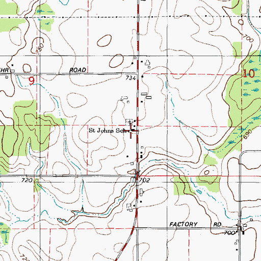 Topographic Map of Saint Johns School, WI