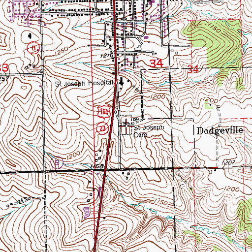 Topographic Map of Saint Joseph Cemetery, WI