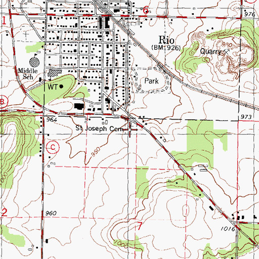 Topographic Map of Saint Joseph's Catholic Cemetery, WI