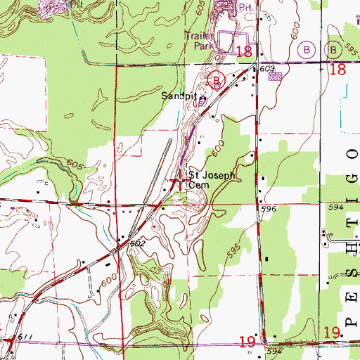 Topographic Map of Saint Joseph Cemetery, WI
