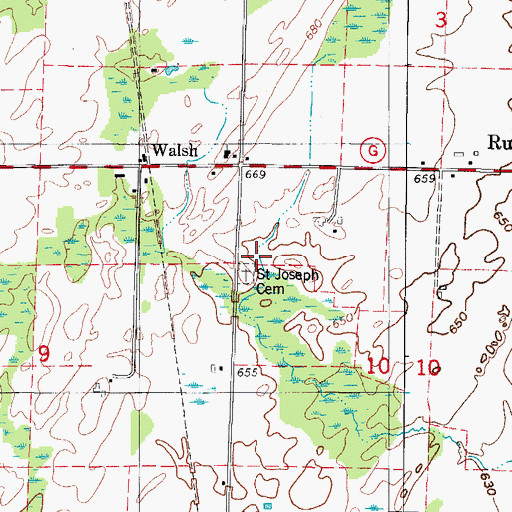 Topographic Map of Saint Joseph Cemetery, WI