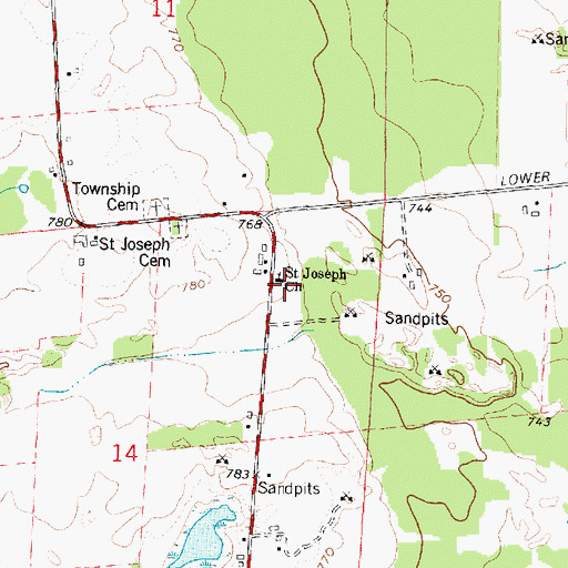 Topographic Map of Saint Joseph Church, WI
