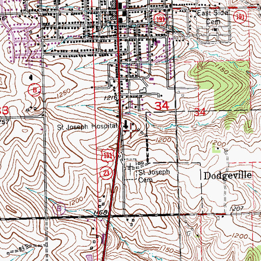Topographic Map of Upland Hills Health Hospital, WI