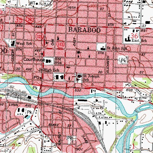 Topographic Map of Saint Joseph's Catholic School, WI