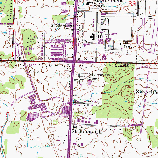 Topographic Map of Saint Josephs Cemetery, WI