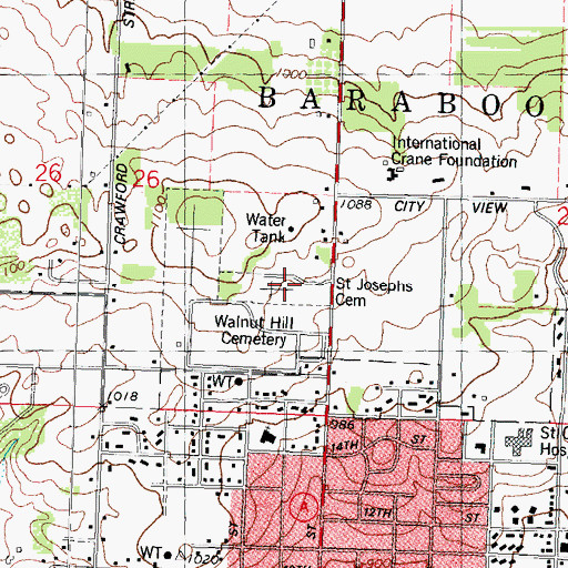 Topographic Map of Saint Josephs Cemetery, WI