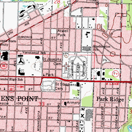 Topographic Map of Saint Josephs Cemetery, WI