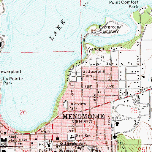 Topographic Map of Saint Joseph's Cemetery, WI