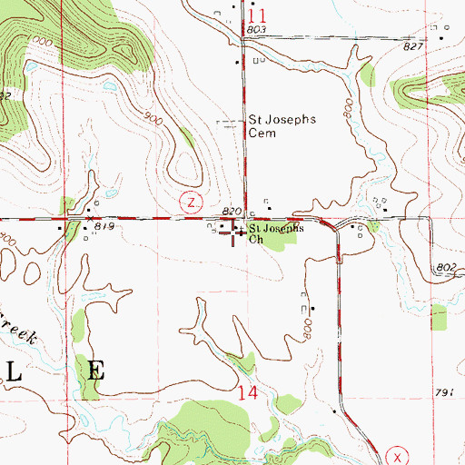 Topographic Map of Saint Josephs Church, WI