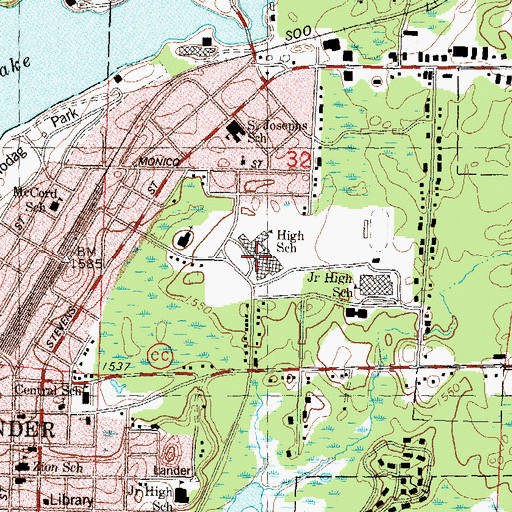 Topographic Map of Rhinelander High School, WI