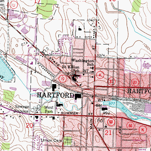 Topographic Map of Saint Kilian School, WI
