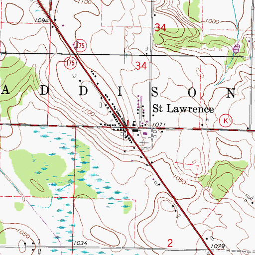 Topographic Map of Saint Lawrence, WI