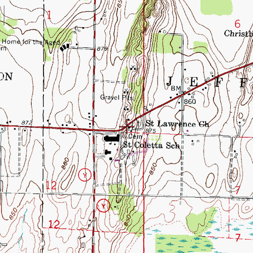 Topographic Map of Saint Lawrence Catholic Church, WI