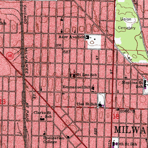 Topographic Map of Saint Leo Catholic Urban Academy, WI