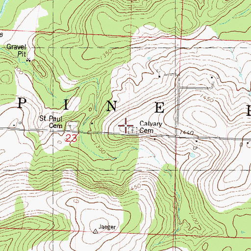 Topographic Map of Calvary Cemetery, WI
