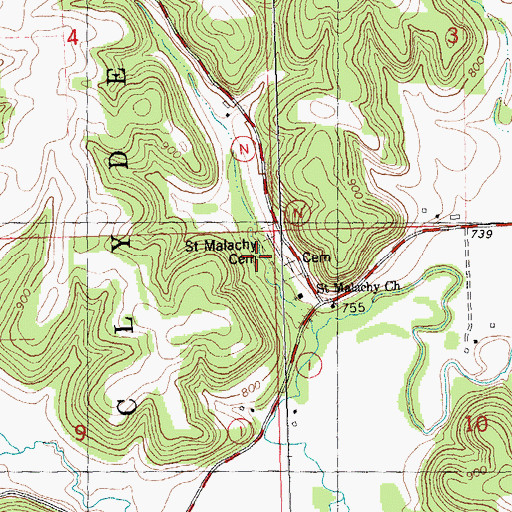 Topographic Map of Saint Malachy Cemetery, WI
