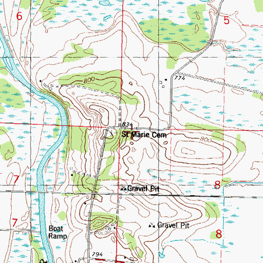 Topographic Map of Saint Marie Cemetery, WI