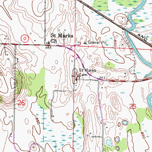Topographic Map of Saint Marks Cemetery, WI