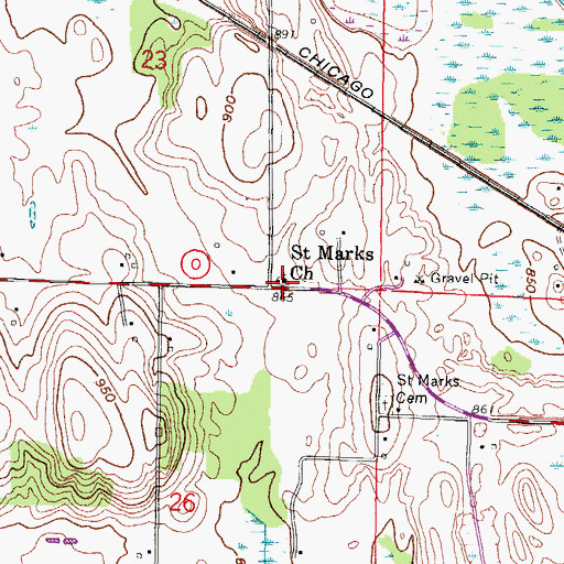 Topographic Map of Saint Marks Church, WI