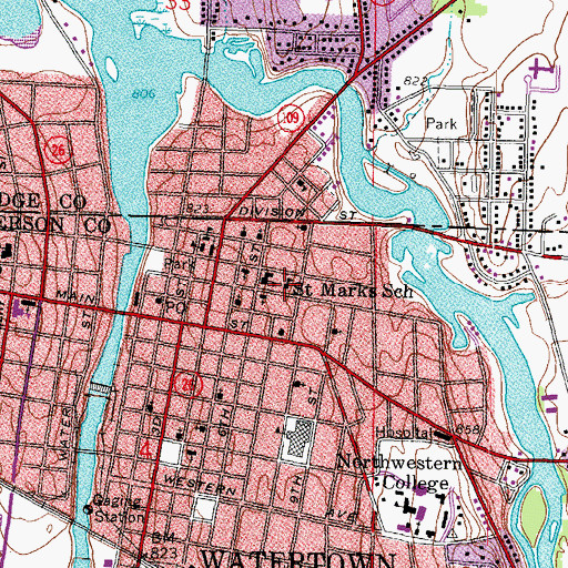Topographic Map of Saint Marks Lutheran School, WI