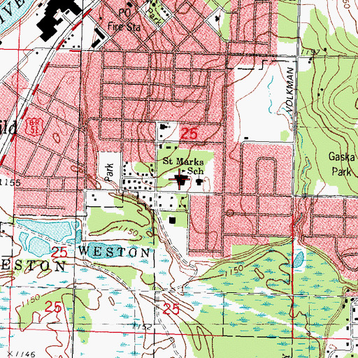 Topographic Map of Saint Marks Grade School, WI